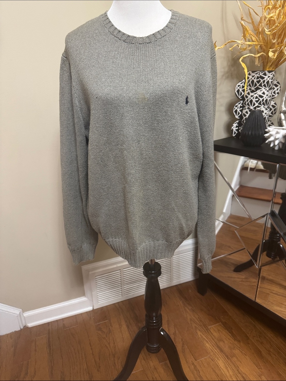 Vintage Polo by Ralph Lauren Men's Gray Crewneck Sweater Size L pre-owned